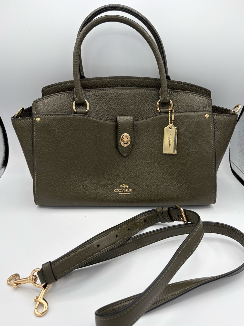 Coach purse Brie Pebble Leather Carryall Crossbody Canteen Green Gold Hardware